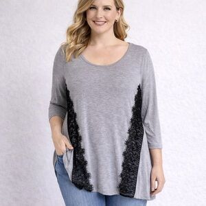 White House Black Market 3/4 Long Sleeved Top Grey Medium